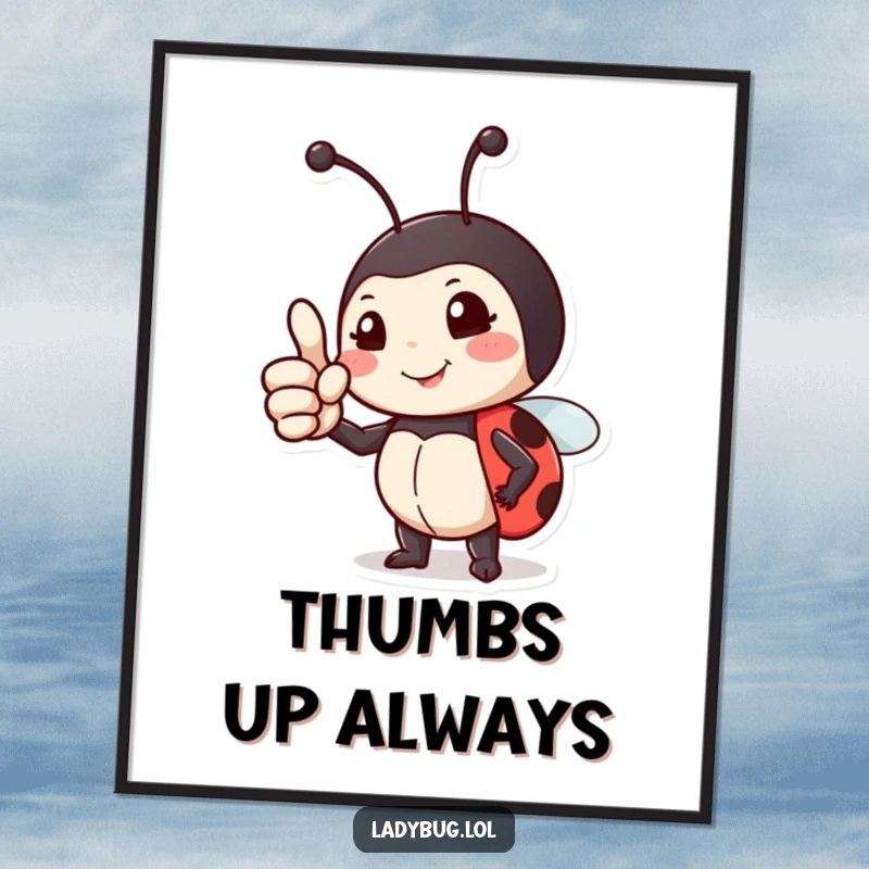Funny digital art print of a proud ladybug giving a confident thumbs up, perfect for celebrating achievements.