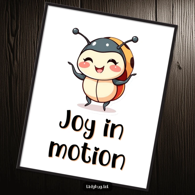 Funny smiling ladybug digital art print of a ladybug doing a shimmy, capturing a moment of infectious joy for easy display.