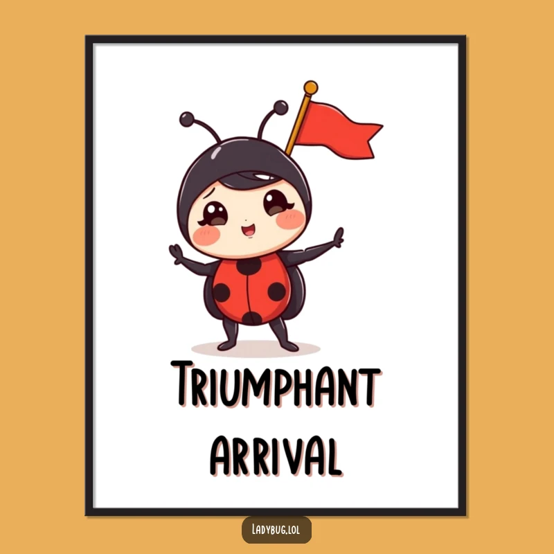 Funny Triumphant Ladybug Digital Art - Tiny Flag Victory Download