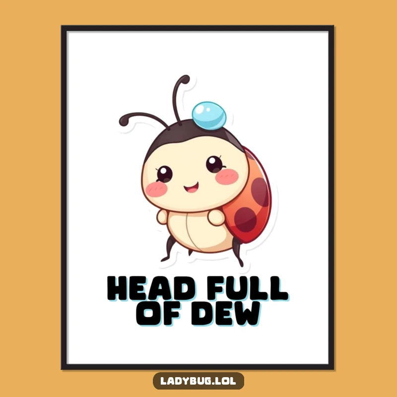 Funny Ladybug Digital Art: Dewdrop Balance, Instant Decor, Humorous Gift