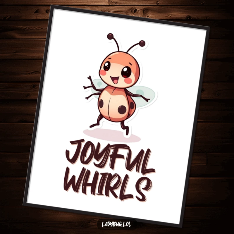 Funny Ladybug Spin Digital Art Print of a happy ladybug in a joyful spin, offering instant cheerful and humorous wall decor.