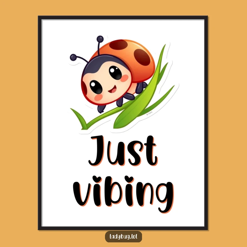 Funny Ladybug Grass Sliding Digital Print: Instant Joyful Art, Printable Funny Gift