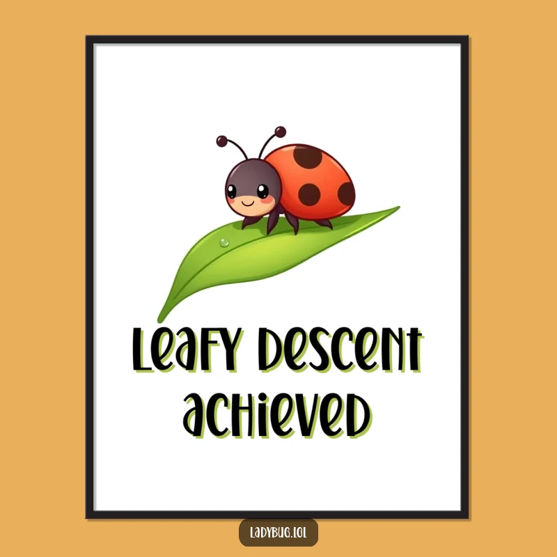 Funny Cheerful Ladybug Digital Art: Sliding Leaf Bug Art