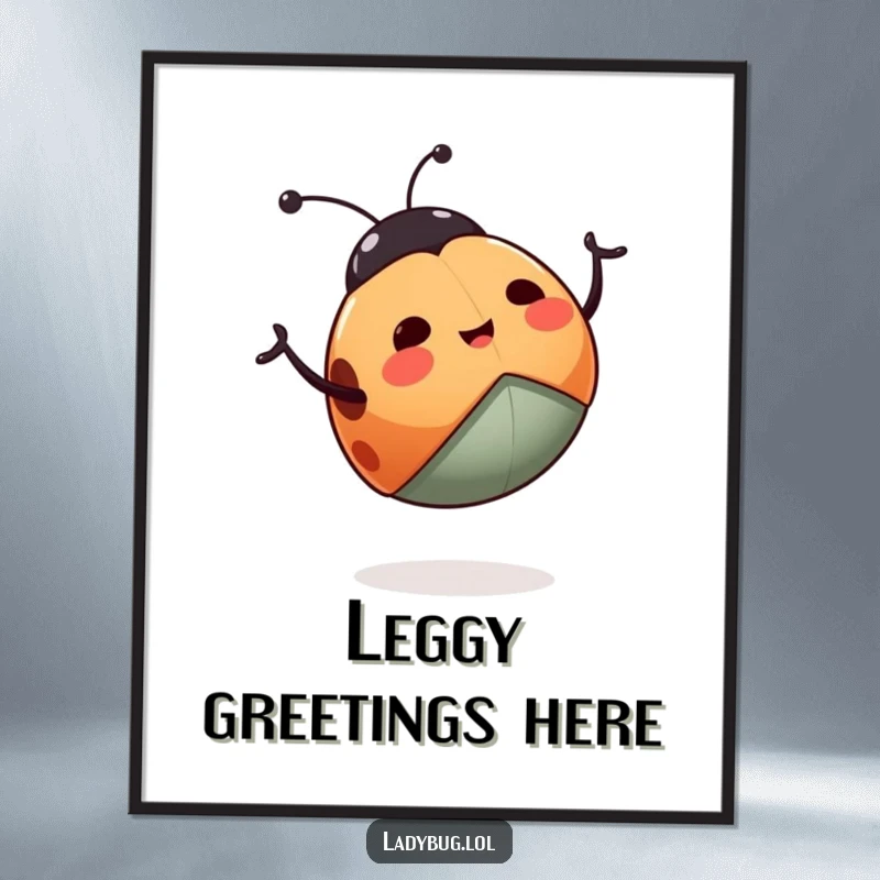 Funny ladybug digital art print of a happy ladybug enthusiastically waving its legs, a vibrant and humorous piece for instant decor.