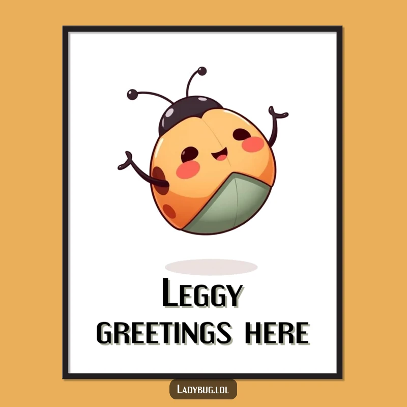 Funny Ladybug Digital Art: Enthusiastic Waving Insect For Joyful Home Decor