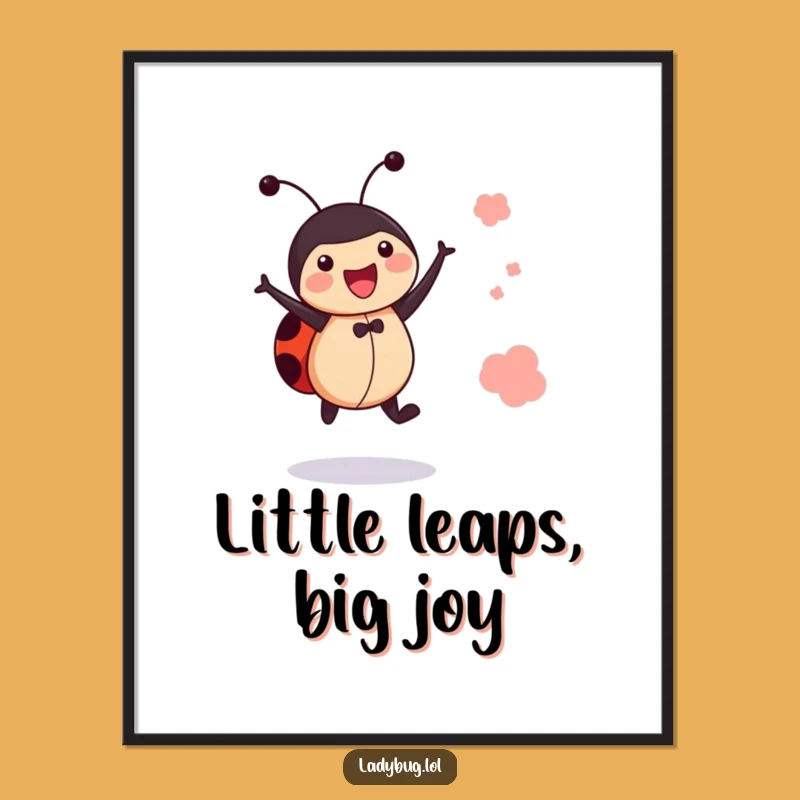 Funny Jumping Ladybug Digital Art: Printable Joyful Bug Print Gift