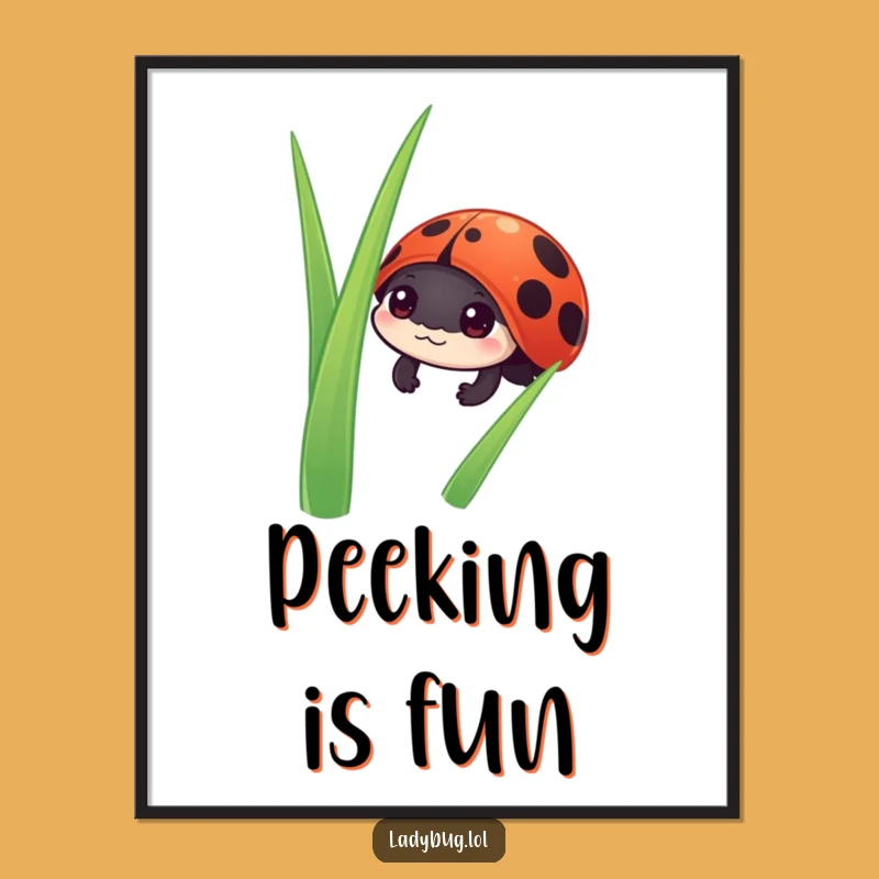 Funny Ladybug Peek Digital Art: Curious Garden Scene, Instant Decor Gift