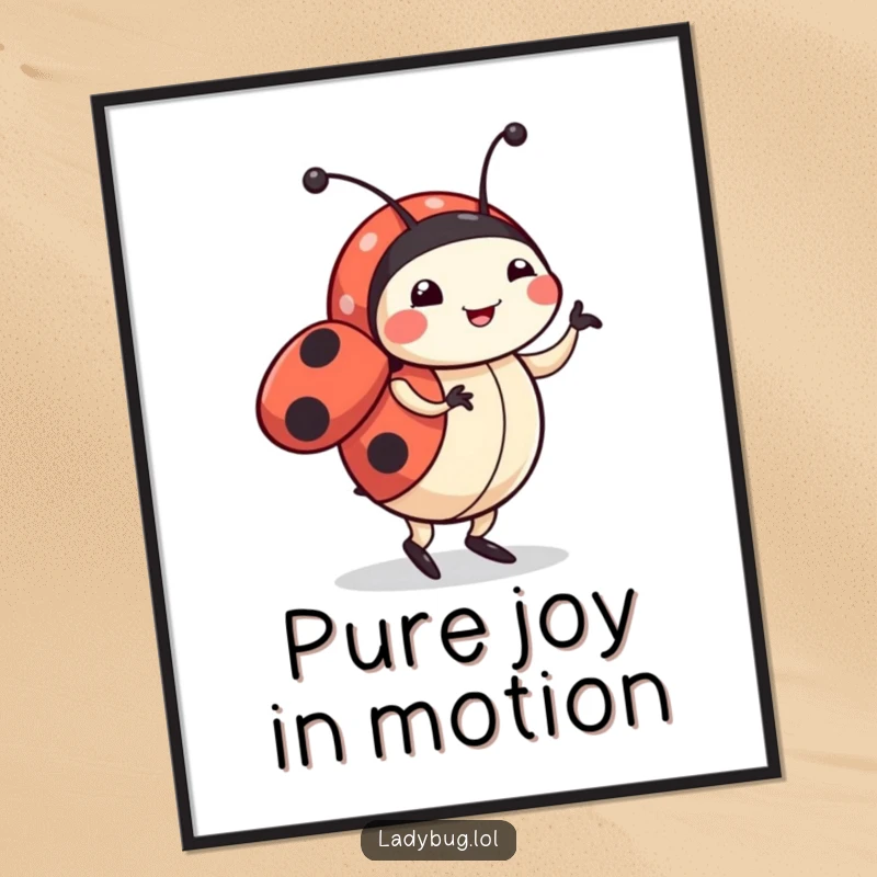 Funny ladybug digital art print of a cute character doing a happy dance, perfect for adding vibrant, energetic decor.