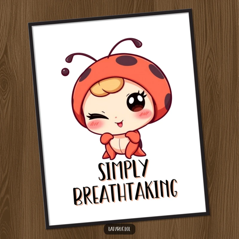 Funny winking ladybug character playfully posing for a portrait, rendered as instant humorous digital art for wall decor.