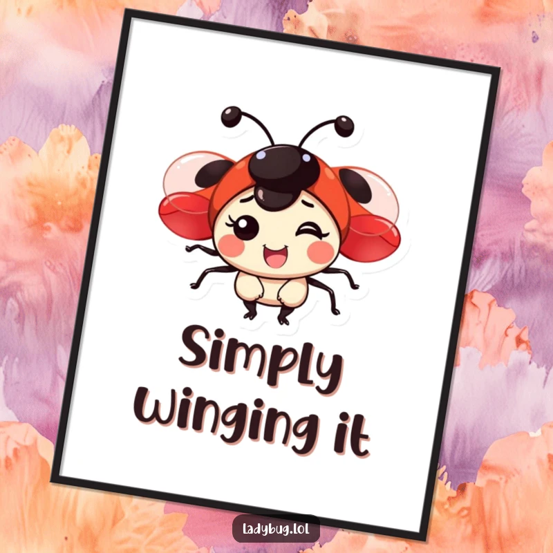 Funny digital art print of a joyful ladybug with shiny red wings, ready to bring smiles to your walls.