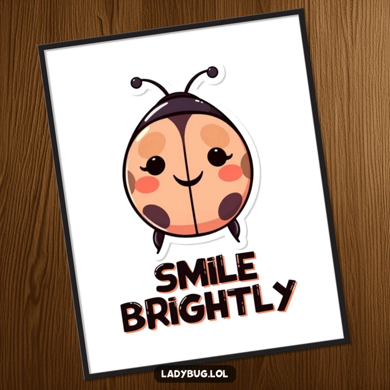 Funny ladybug digital art print: a happy ladybug character with spots forming a smiley face, symbolizing joy and contagious happiness.