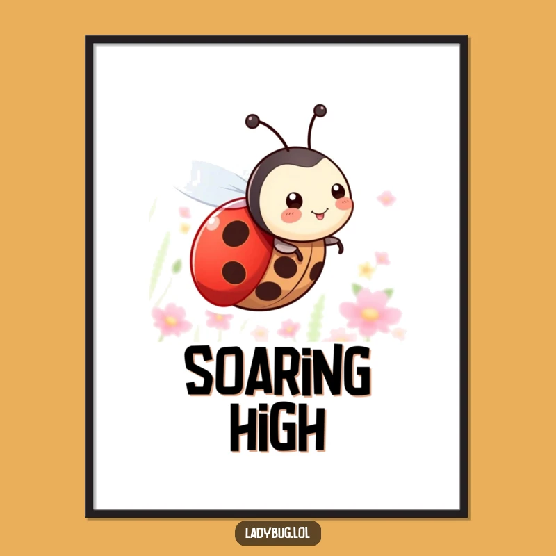 Funny Flying Ladybug Digital Art - Whimsical Insect Character Printable Gift