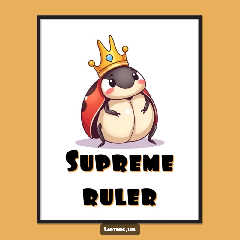 Funny Royal Ladybug Crown Digital Print: Instant Regal Art, Printable Funny Gift