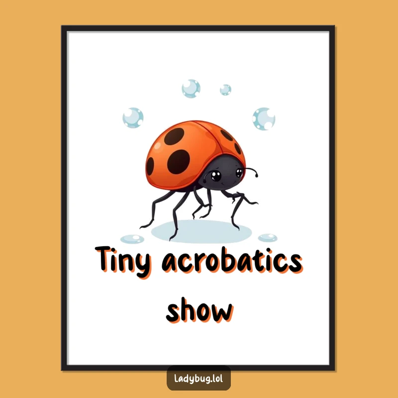 Funny Ladybug Dewdrop Digital Art Print: Comical Juggling Art, Perfect Gift