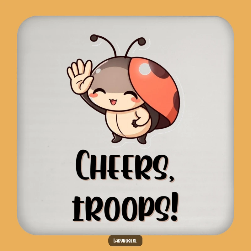 Funny Ladybug Salute Drink Coaster: Delighted Character's Tiny Guard for Your Table!