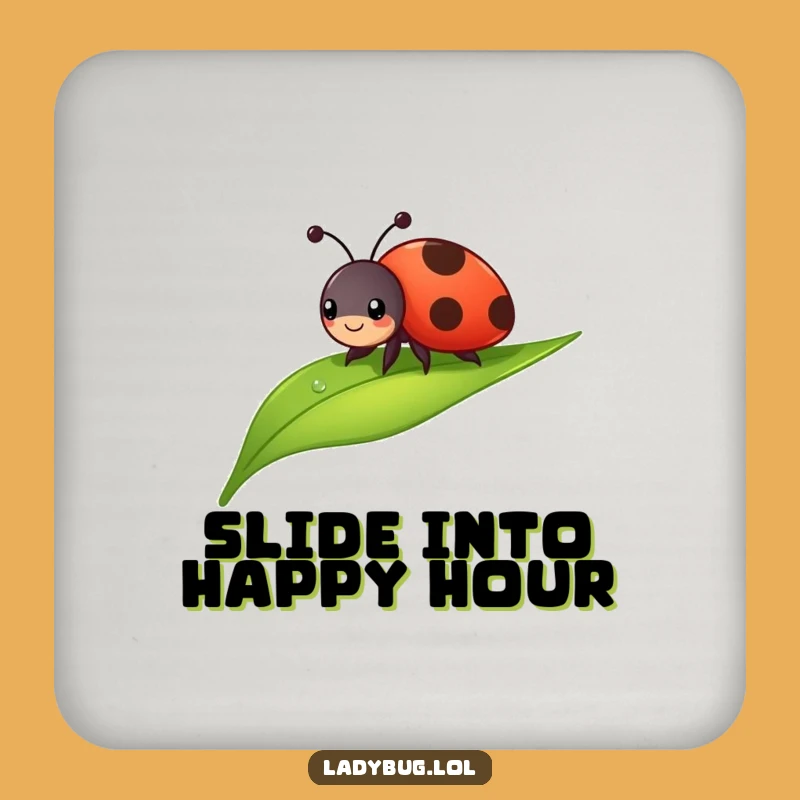 Funny Cheerful Ladybug Coaster: Sliding Bug Humor for Your Table