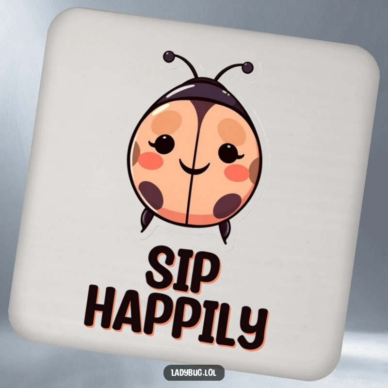 Funny ladybug drink coaster: a happy ladybug character with spots forming a smiley face, bringing joy and cheer to any surface.