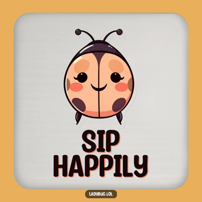 Funny Happy Ladybug Drink Coaster - Protect Surfaces with a Cheerful Smiley Touch