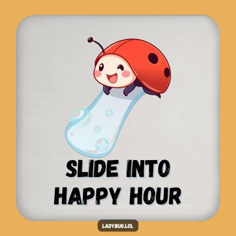 Funny Ladybug Dewdrop Slide Drink Coaster: Protect Surfaces With This Playful Decor
