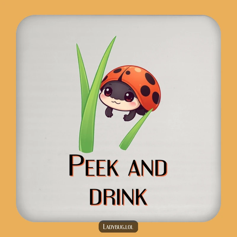Funny Ladybug Peek Coaster Set: Curious Surface Protection, Barware Fun Gift
