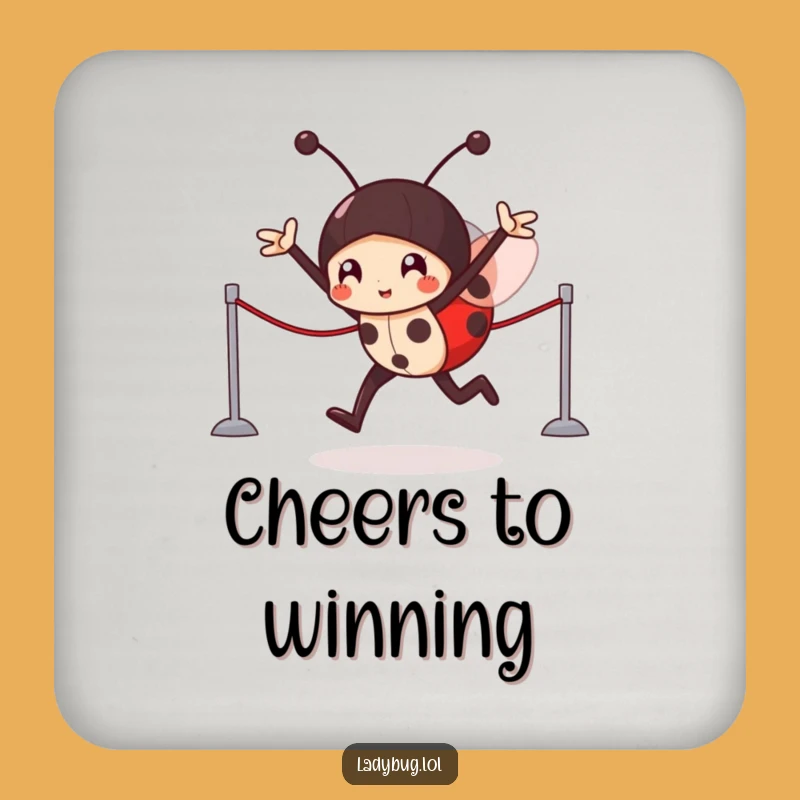Funny Ladybug Victory Drink Coaster: Victorious Character Protects Surfaces!