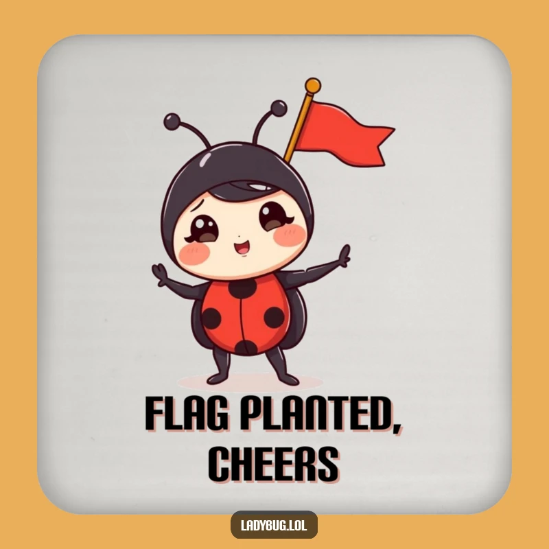 Funny Triumphant Ladybug Coaster - Protect Surfaces Hilariously