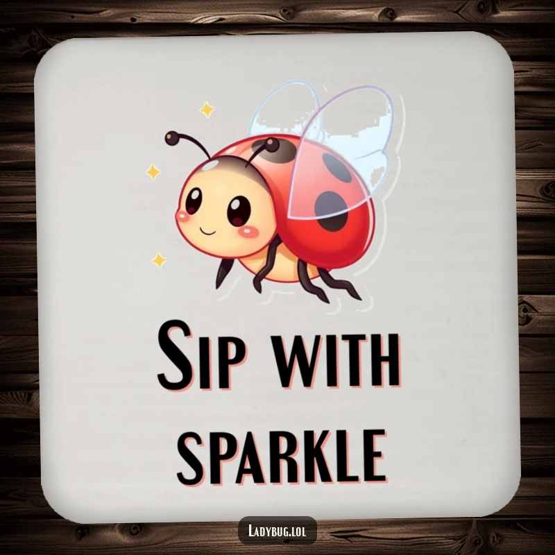 Funny Drink Coaster: Vibrant ladybug character with sparkling wings, protecting surfaces with a cheerful and stylish design.