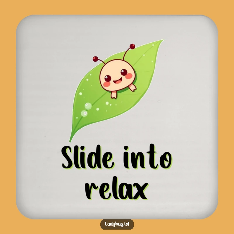 Funny Ladybug Sliding Drink Coaster: Dewy Leaf Protection