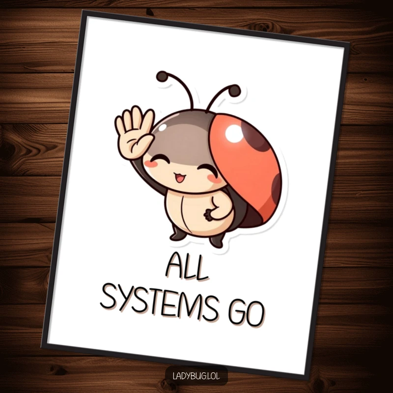 Funny Poster: A delighted ladybug character giving a small, proud salute, adding a touch of whimsical art.