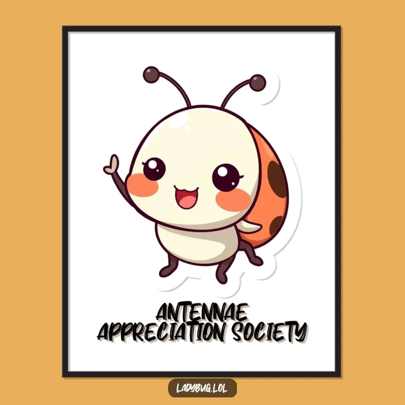 Funny Ladybug Poster: Cheerful Antennae Wave Art, Humorous Insect Decor