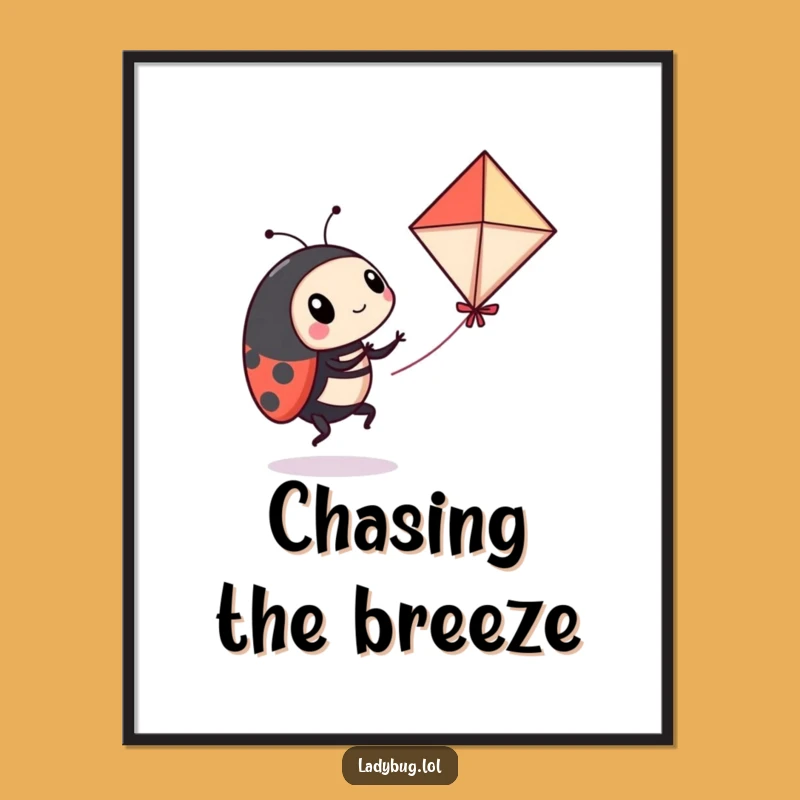 Funny Flying Ladybug Kite Poster - Comical Insect Art Print