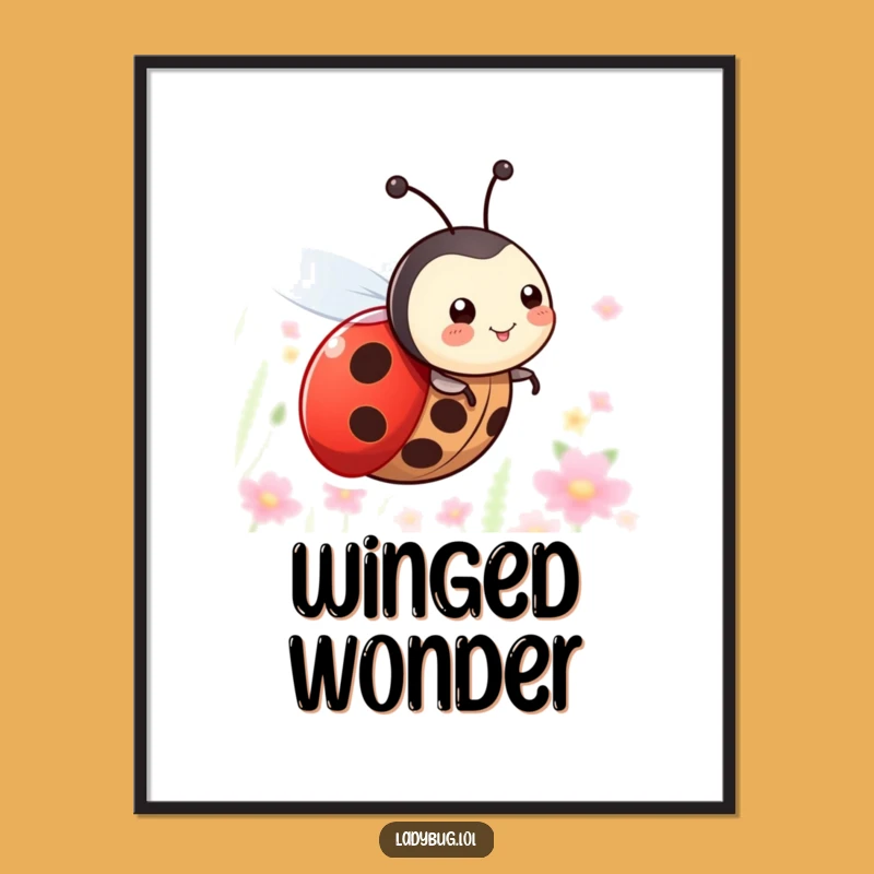 Funny Flying Ladybug Poster - Whimsical, Happy Insect Art Print Gift