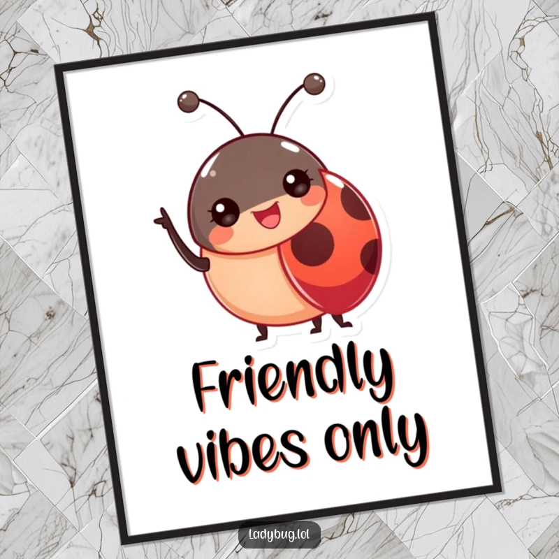 Funny Ladybug Antennae Poster showing a cheerful ladybug waving its antennae, adding friendly and humorous decor to walls.