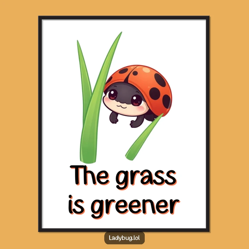 Funny Ladybug Peek Poster: Curious Nature Art, Playful Wall Decor Gift