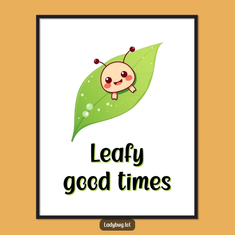 Funny Ladybug Sliding Poster: Dewy Leaf Joyful Art