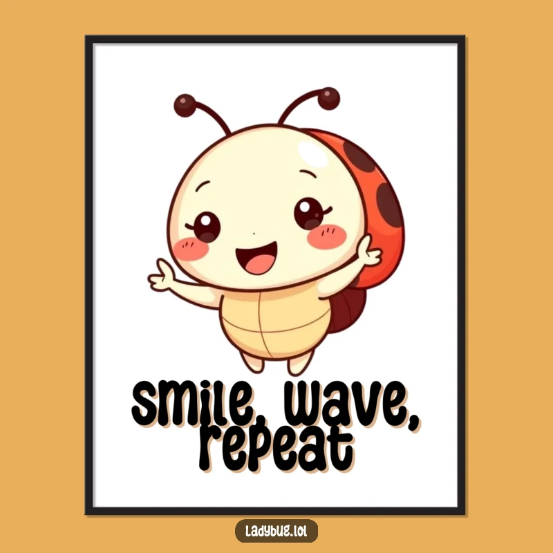 Funny Ladybug Wave Poster: Brighten Your Walls with this Smiling Character Art, Perfect Funny Gift