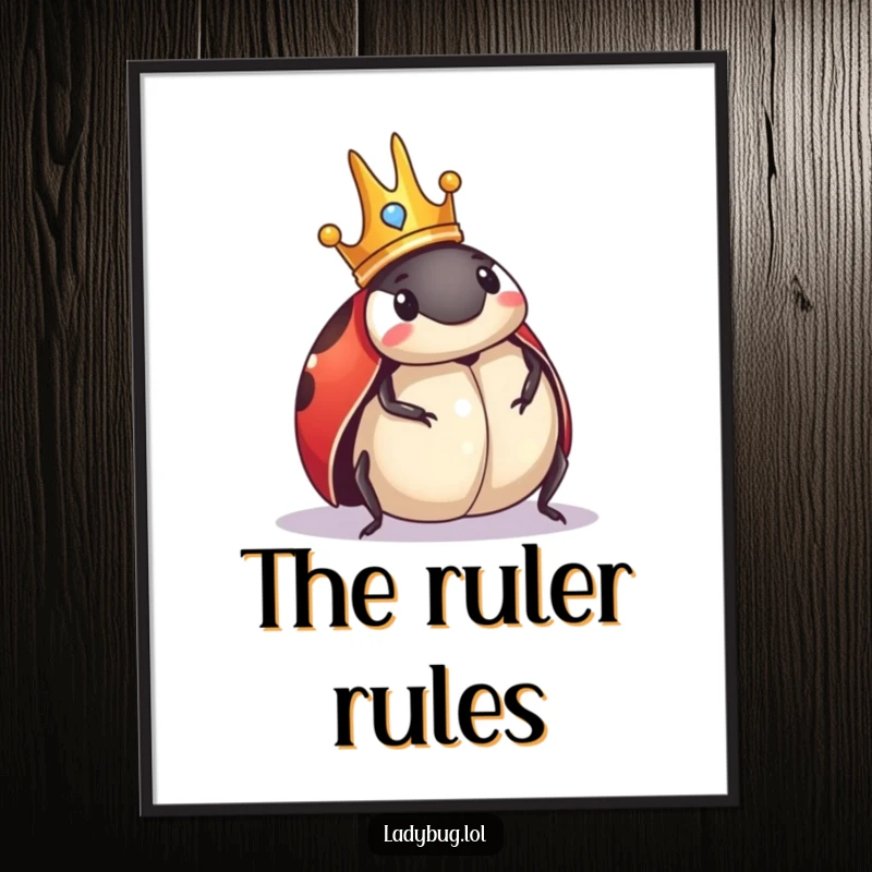 Funny Ladybug Poster: Regal ladybug wearing a small crown, comically surveying its domain, making a statement piece.