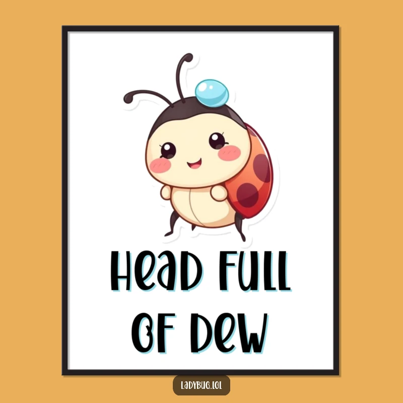 Funny Ladybug Poster: Dewdrop Balance Art, Humorous Decor, Unique Gift
