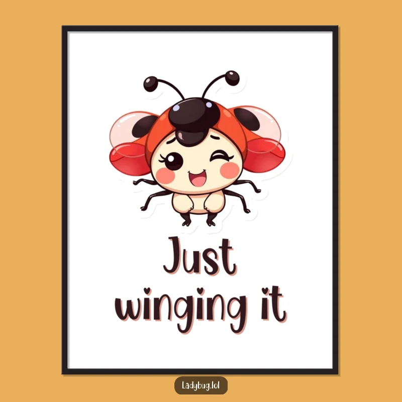Funny Joyful Ladybug Poster - Vibrant Red Winged Insect Wall Art