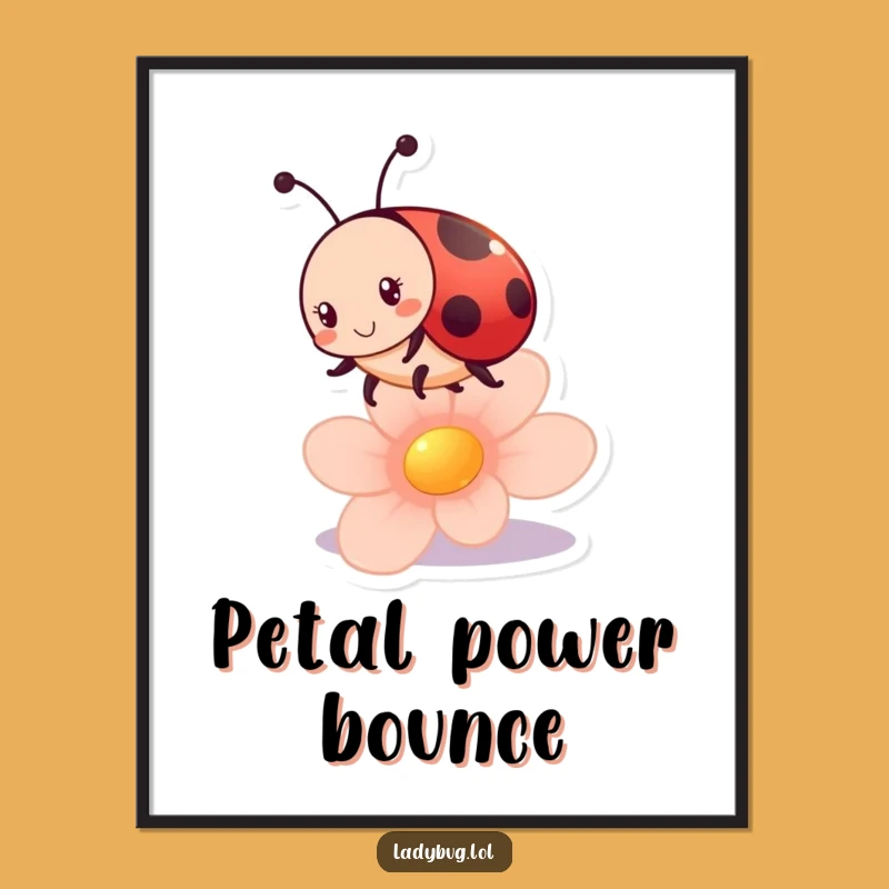 Funny Ladybug Bounce Poster: Vibrant Petal Art, Playful Wall Decor Gift Idea