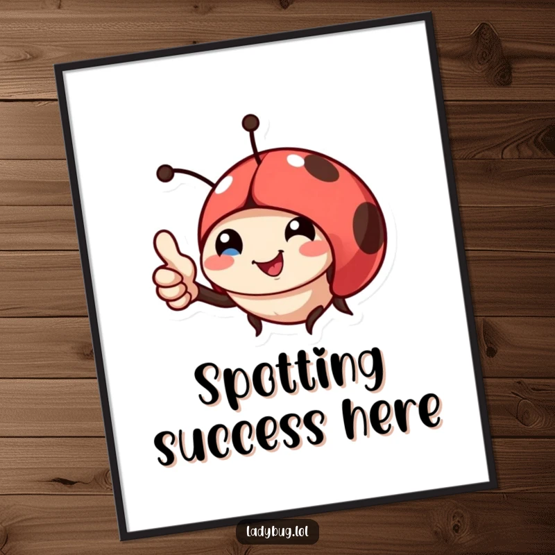 Funny poster showcasing a smiling ladybug character giving a thumbs up, an uplifting and humorous piece of wall art.