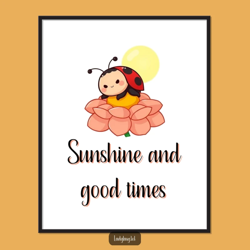 Funny Ladybug Sunbathing Poster: Vibrant Character on Flower Petal, Artful Funny Gift