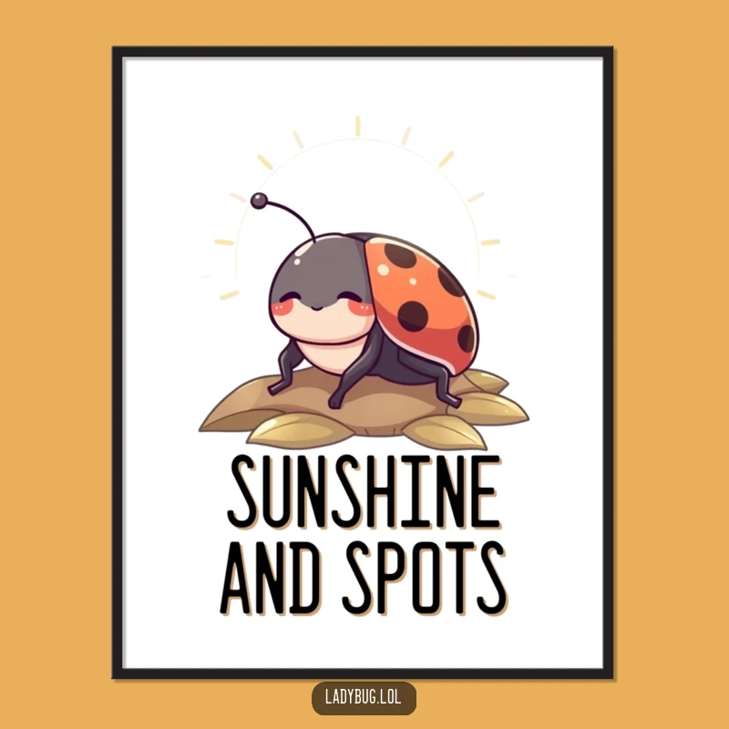 Funny Sunbeam Ladybug Poster: Serene & Hilarious Art for Peaceful Spaces