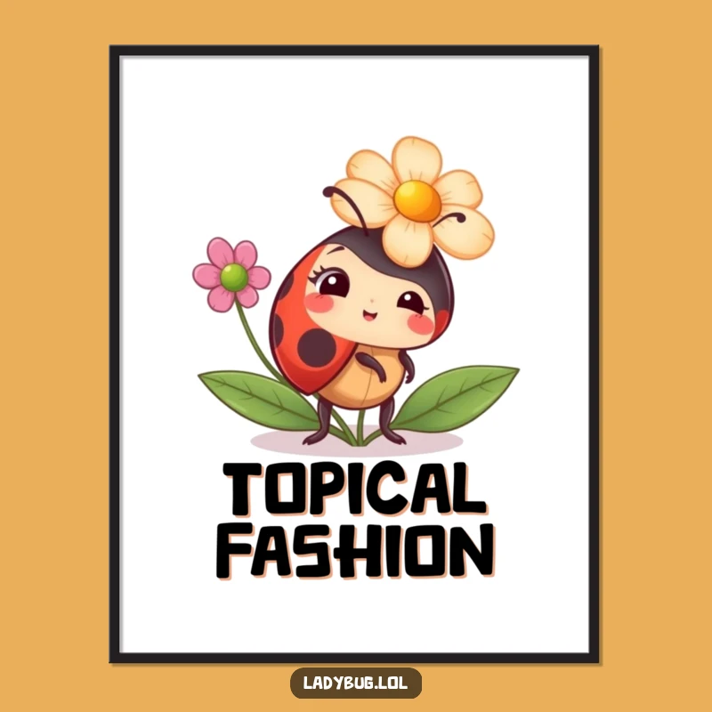 Funny Flower Hat Ladybug Poster - Comical Floral Fashion Art