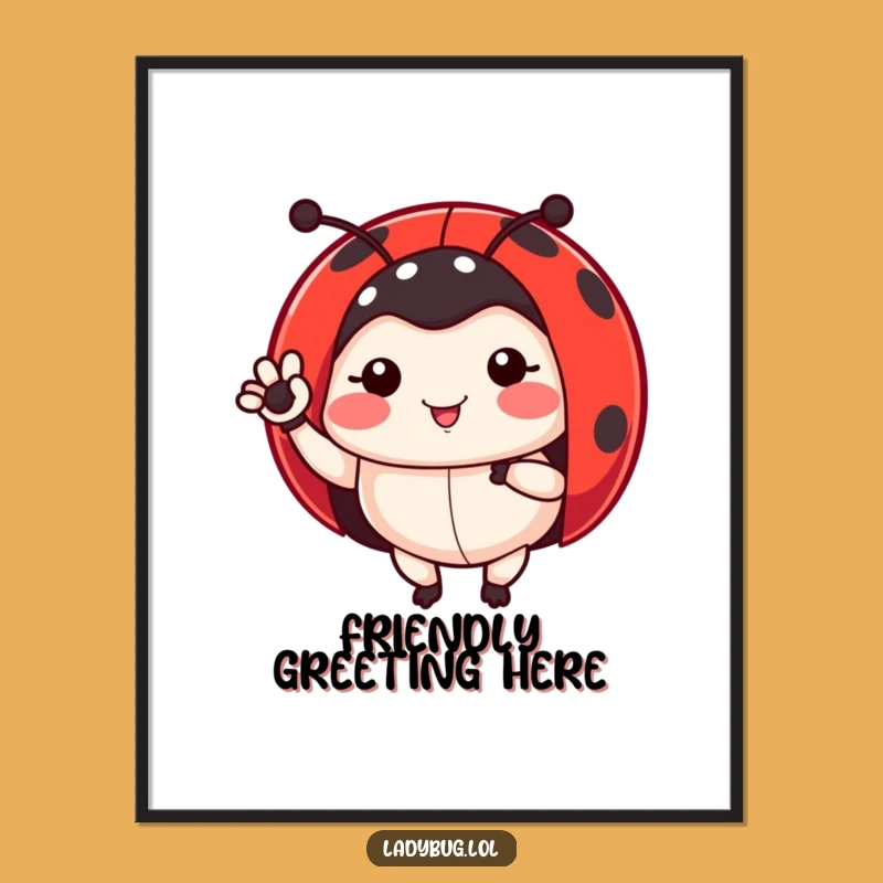 Waving Ladybug Poster: Funny Insect Art for Garden Lovers