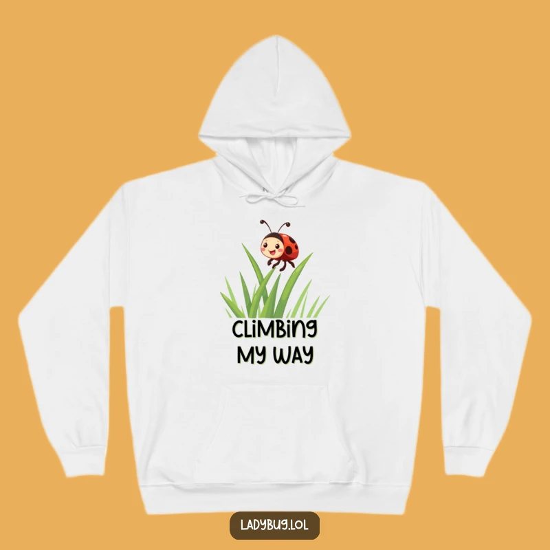 Cozy Funny Giggling Ladybug Climbing Grass Hoodie - Warm & Hilarious Insect Wear