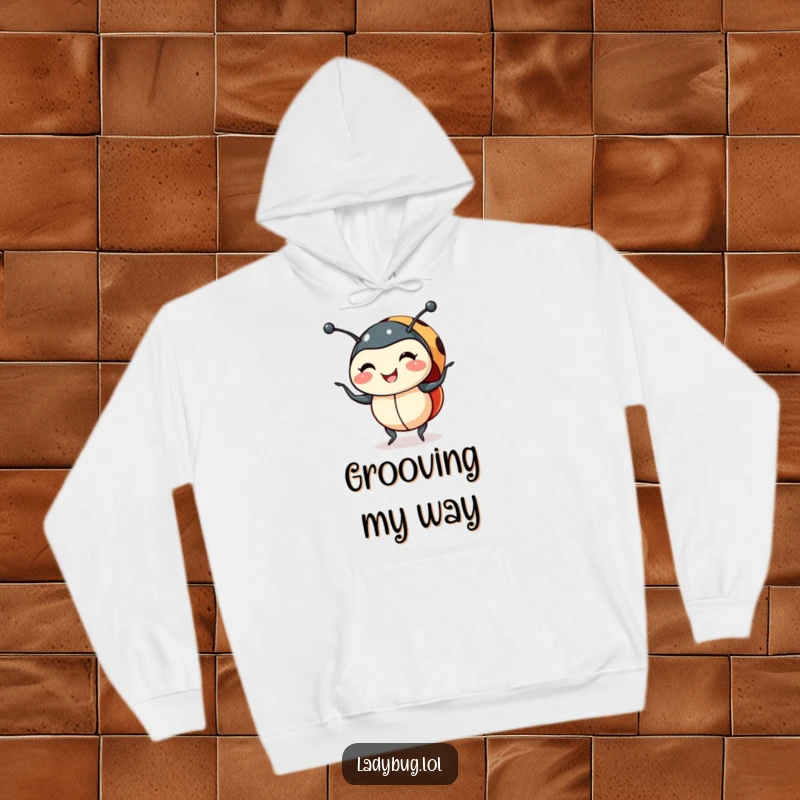 Funny smiling ladybug hoodie featuring a ladybug doing a happy shimmy, offering warmth and a dose of cute, joyful art.
