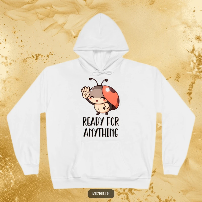 Funny Hoodie: Delighted ladybug character giving a small, friendly salute, perfect for a cozy and cheerful look.
