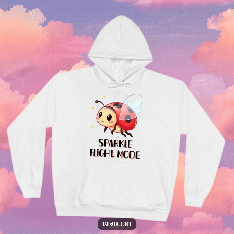 Funny Hoodie: Cozy garment showcasing a vibrant ladybug with brilliantly sparkling wings, ready for adventure or relaxation.