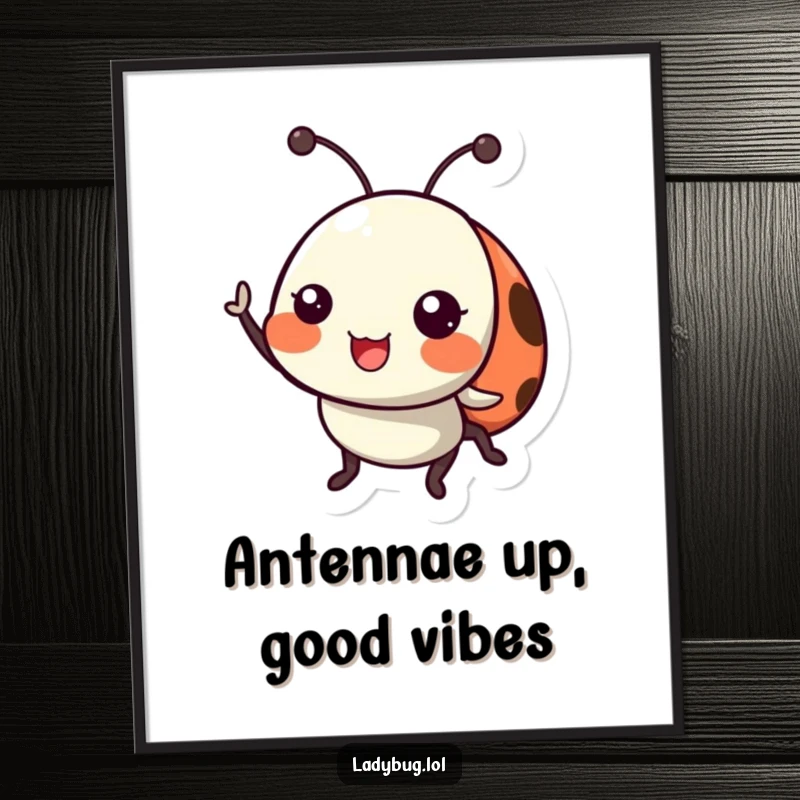 Funny Free Printable Ladybug Wall Art: Adorable ladybug character waving its antennae cheerfully, bringing happiness and a playful vibe to your decor.
